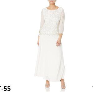 J kara Womens Petite 3/4 Sleeve With Scallop Beaded Pop Over Gown Ivory NWT